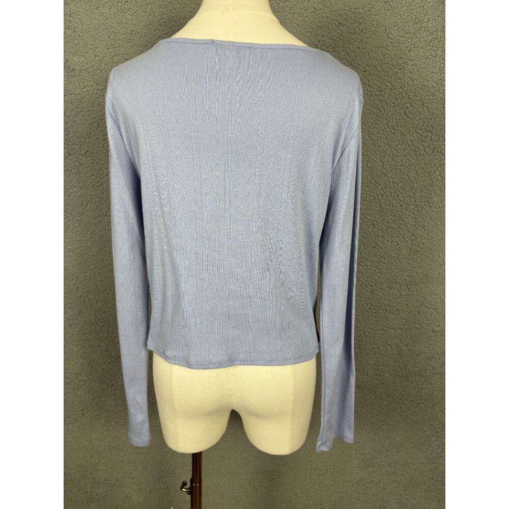 Sugar Moon Juniors' Womens Layered-Look Pointelle Knit Top Blue Size Large NWT's - Picture 5 of 8
